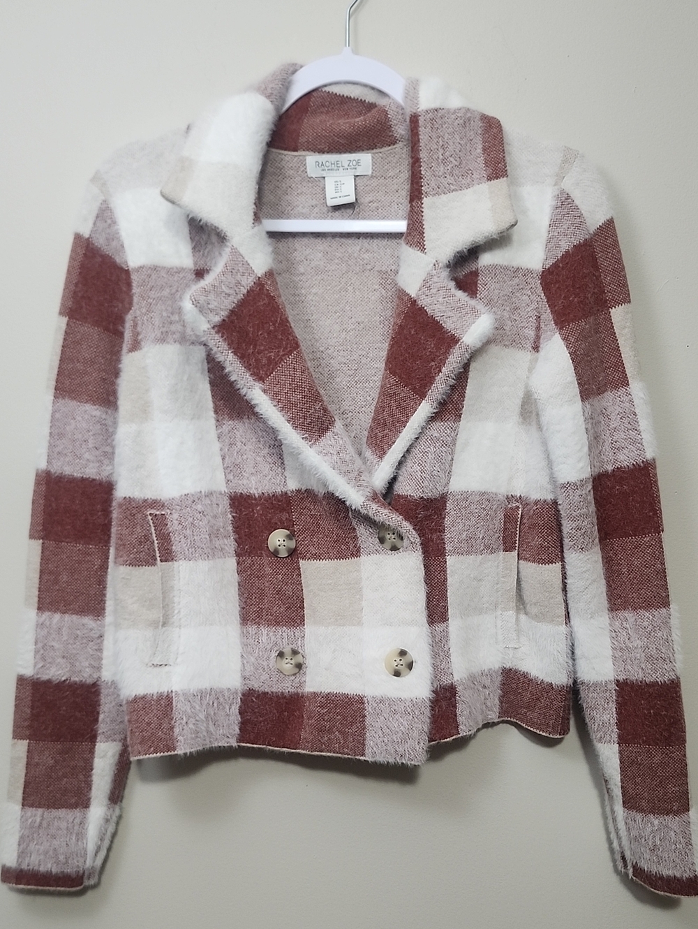 Rachel Zoe Plaid Double Breasted Cropped Sweater Jacket Shacket